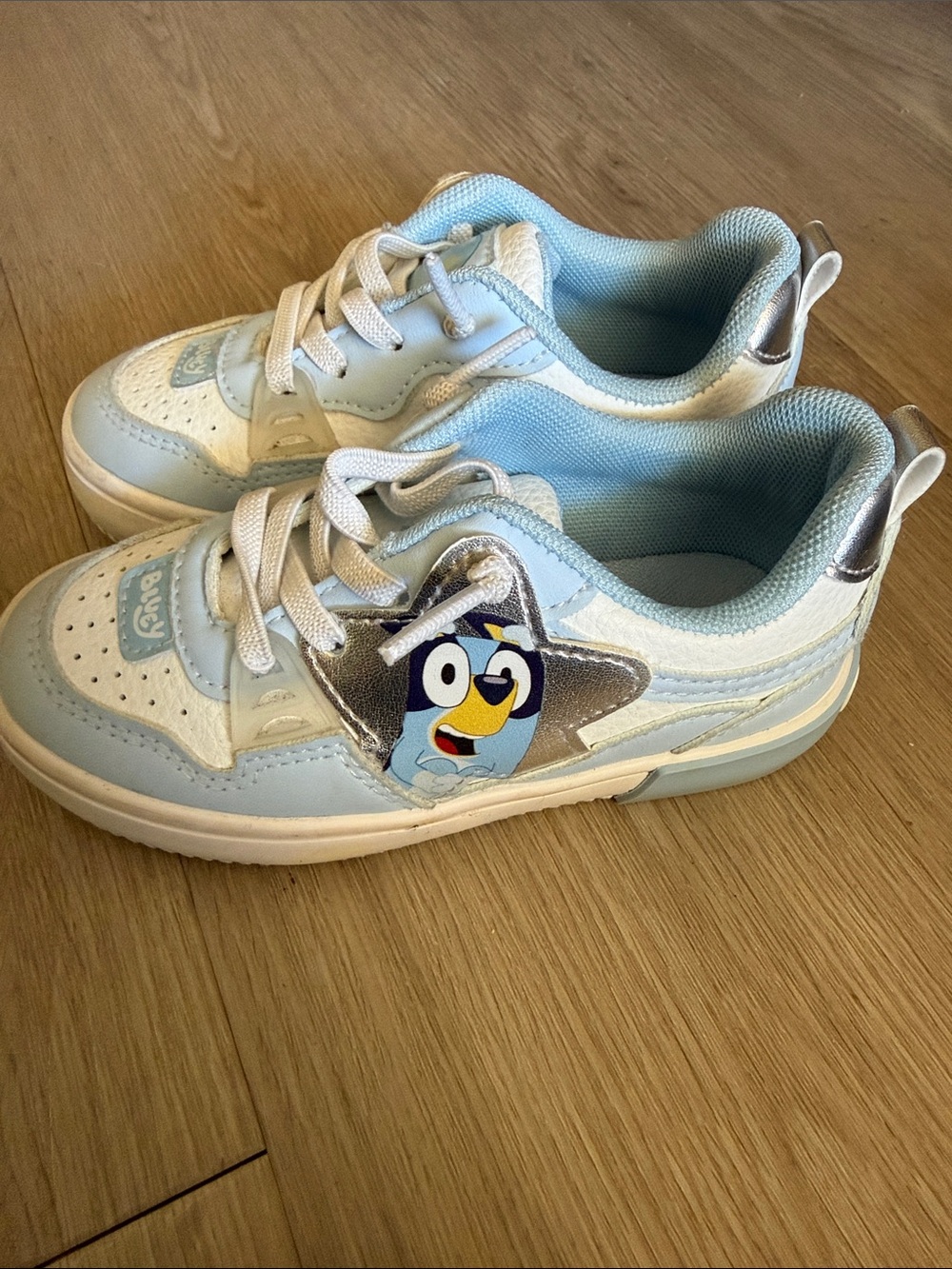 Blue Cartoon Penguin Kids Sneakers with Silver Star Accent
